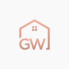 letter G W with Real Estate element. home concept Construction logo template, Home and Real Estate icon. Housing Complex Simple Vector Logo Template. - vector