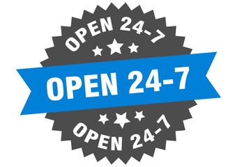 Fototapeta premium open 24 7 sign. open 24 7 circular band label. round open 24 7 sticker