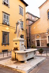 Fototapeta na wymiar Fuente con escultura en Lucca, Italia.