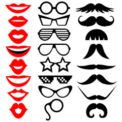 Set of photo booth props: mustache, eyeglasses, lips. Vector illustration © Evgeniy Zimin