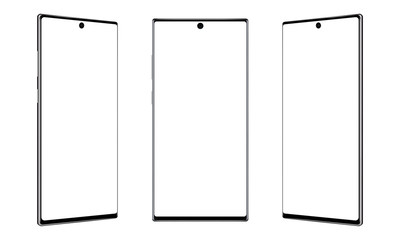 Modern frameless smartphones mockups isolated on white background. Vector illustration