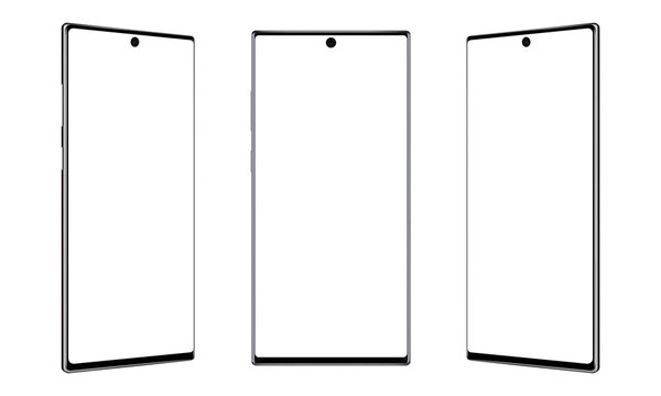 Modern frameless smartphones mockups isolated on white background. Vector illustration