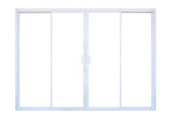 White modern double glass door window frame front store isolated on white background