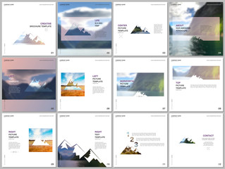 Brochure templates. Covers design templates for square flyer, leaflet, brochure, report, presentation, advertising. Background for tourist camp, nature tourism, camping. Aadventure design concept.
