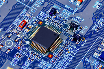 Electronic circuit board close up.
