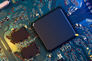 Electronic circuit board close up.