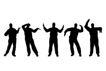 Vector silhouette of obese middle age men on white background. Symbol of person in different pose.