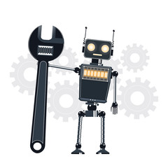 Robot. Spare parts. Wrench, vector illustration
