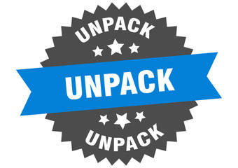 unpack sign. unpack circular band label. round unpack sticker