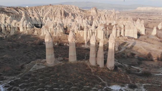 The valley of love in Goreme Cappadocia Turkey during the freezing winter months