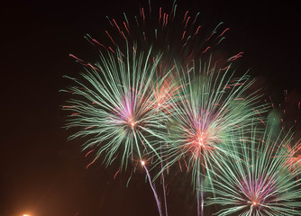 Firework on Loi Krathong Festival at Phra Nakhon Si Ayutthaya Province, Thailand.