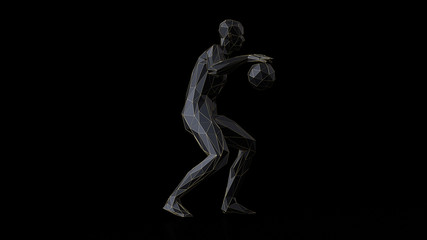 Fototapeta na wymiar 3d render minimalist low poly basketball player with thin gold line on black background.