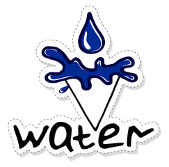 The alchemical element is water. Medieval alchemical sign. The sticker is drawn by hand. Flat illustration on a white background. Conceptual design for tattoo, coloring or greeting card. EPS10.