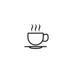 Cup of coffee or tea with steam, vector  line icon black on white