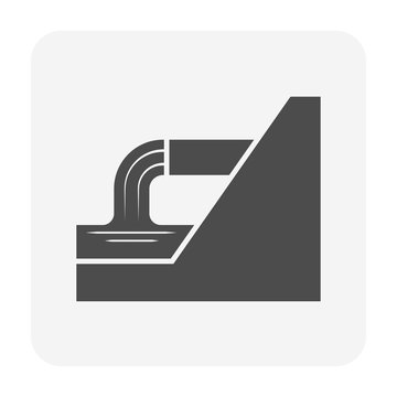 Water drainage vector icon. Include storm water or stormwater from city, wastewater from industry to runoff to river by sewer, drain pipe. Concept of cleaning, dirty, pollution, sewage and treatment.