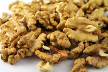 Close up of walnuts on white background