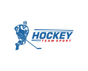 Hockey logo template. Player Hockey vector design. Illustration of hockey player