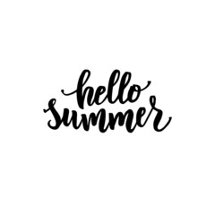 Hello summer hand lettering text as logotype, label, badge, icon, postcard, card, invitation, banner template. Special summer sale typography poster. Vector illustration.