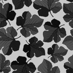 seamless pattern in monochrome gray with large leaves, wrapping paper, wallpaper ornament