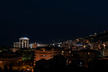 Night Cityscape View Of Budva City in Monte negro.
