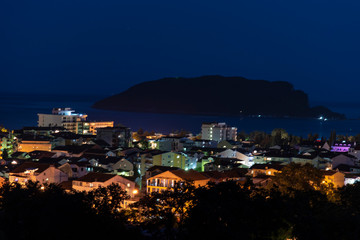 Naklejka premium Night Cityscape View Of Budva City in Monte negro.