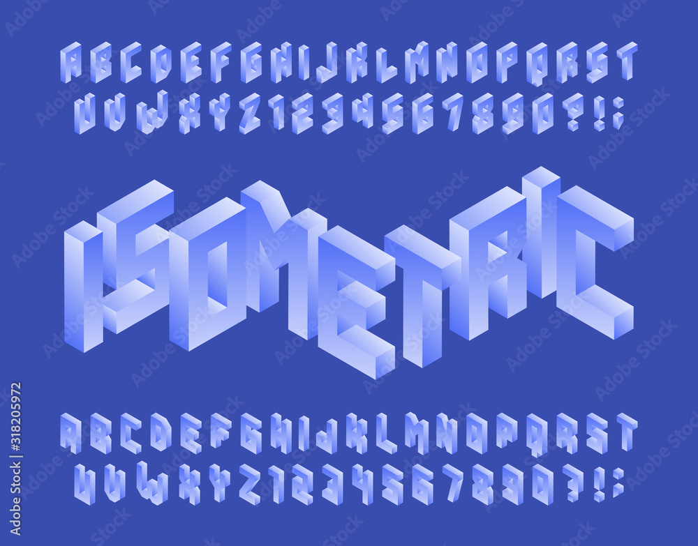 Fototapete isometric alphabet font. simple 3d geometric letters and numbers in blue. stock vector typescript fo