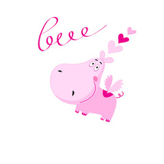 Love vector pink Hippo with hearts isolated