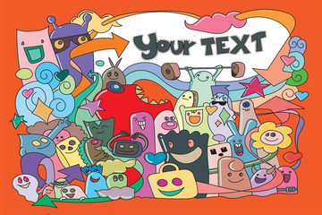 monsters, Your text themes Standing in front of the board  background, illustration