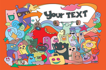 Obraz premium monsters, Your text themes Standing in front of the board background, illustration
