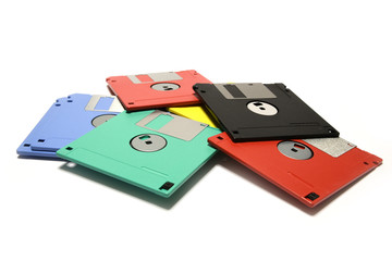 old floppy diskettes isolated on white