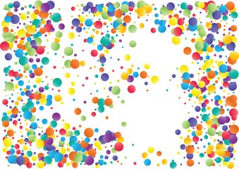 Obraz premium Festive color round confetti background. Abstract frame confetti texture for holiday, postcard, poster, website, carnivals, birthday and children's parties. Cover confetti mock-up. Wedding card layout