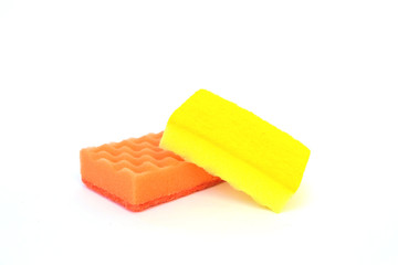 Colorful foam rubber sponges for dishwashing isolated on a white background