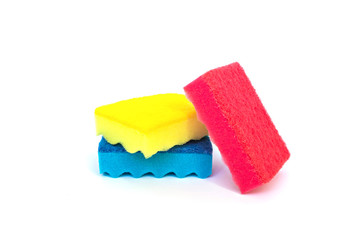 Colorful foam rubber sponges for dishwashing isolated on a white background