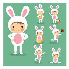 Collection of Easter bunny isolate. Little Easter bunny boy. Young lovely cute boy in Easter bunny costume. Easter's day.