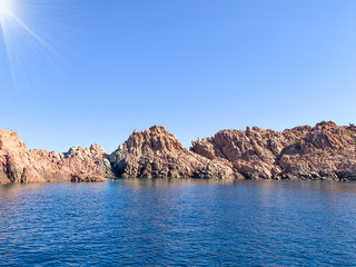 Rocky coast and crystal clear sea, Sardinia, view from boat