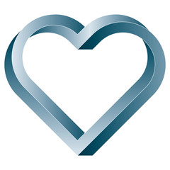 Impossible twisted heart icon. Vector optical illusion shape on white background.