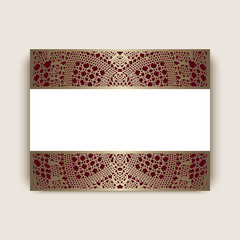 Elegant business or club gold card with crochet lace ornament. Exclusive VIP card design with golden pattern.