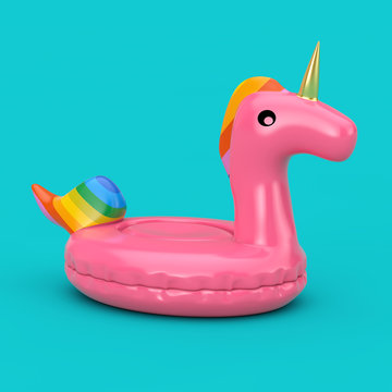 Funny Inflatable Pink Unicorn Ring for Summer Pool in Duotone Style. 3d Rendering