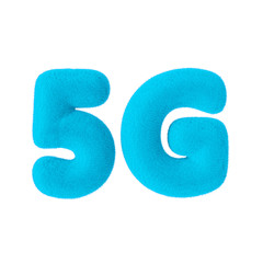 5G Network Sign as Blue Fur. 3d Rendering