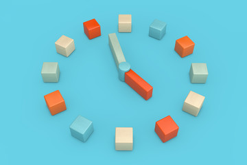 Fototapeta na wymiar Toy Children Clock as Multicolour Wooden Cubes. 3d Rendering