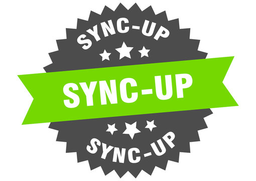 sync-up sign. sync-up circular band label. round sync-up sticker