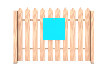 Blank Blue Paper for Your Design Hanging on a Wooden Fence. 3d Rendering