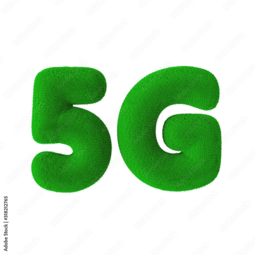 Poster green grass 5g network sign. 3d rendering
