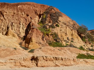 Fototapeta premium Beautiful beach Praia da Oura in Albufeira at the blue Atlantic ocean