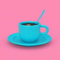 Blue Cup of Coffee with Spoon Duotone. 3d Rendering