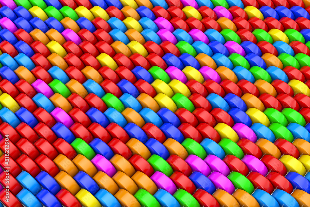 Aufkleber Colourful Rainbow Abstract Cylinders Background Texture. 3d Rendering