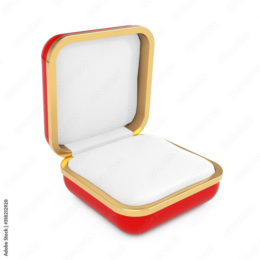 Poster empty red gift box for ring. 3d rendering