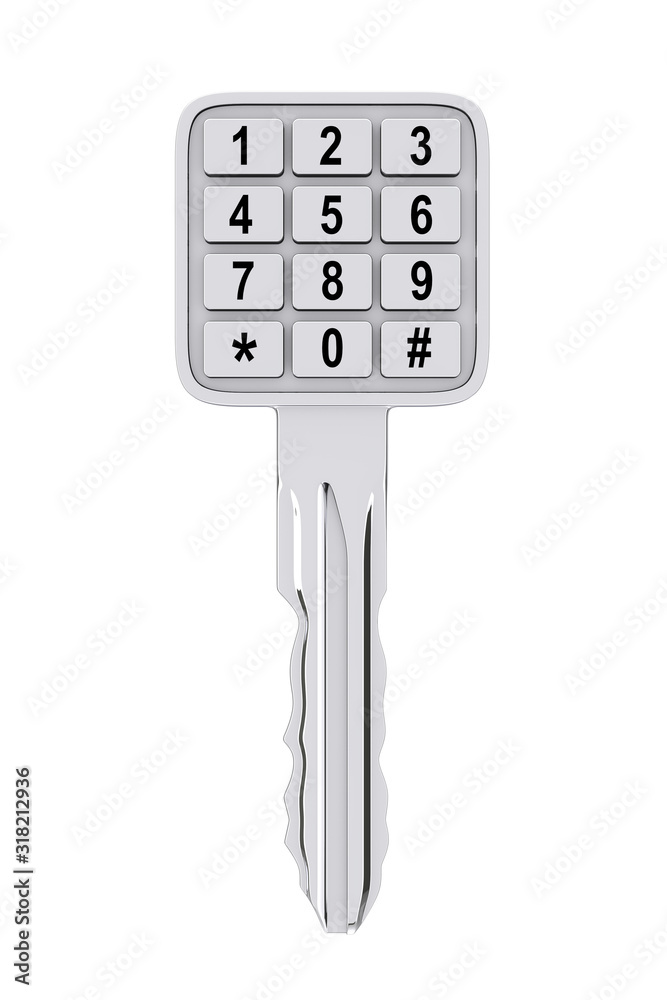 Poster security concept. key with numbers pad. 3d rendering