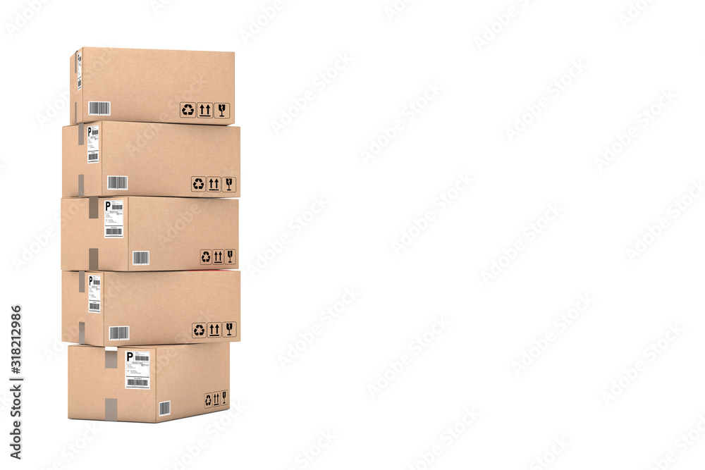 Aufkleber cardboard parcel boxes stacked on each other. 3d rendering