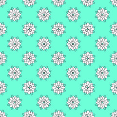 Seamless floral abstract pattern of repeating geometric shapes with texture, design for textile surface decor, fabric cover cover paper packaging, flowers on a background spring bright blue cyan color